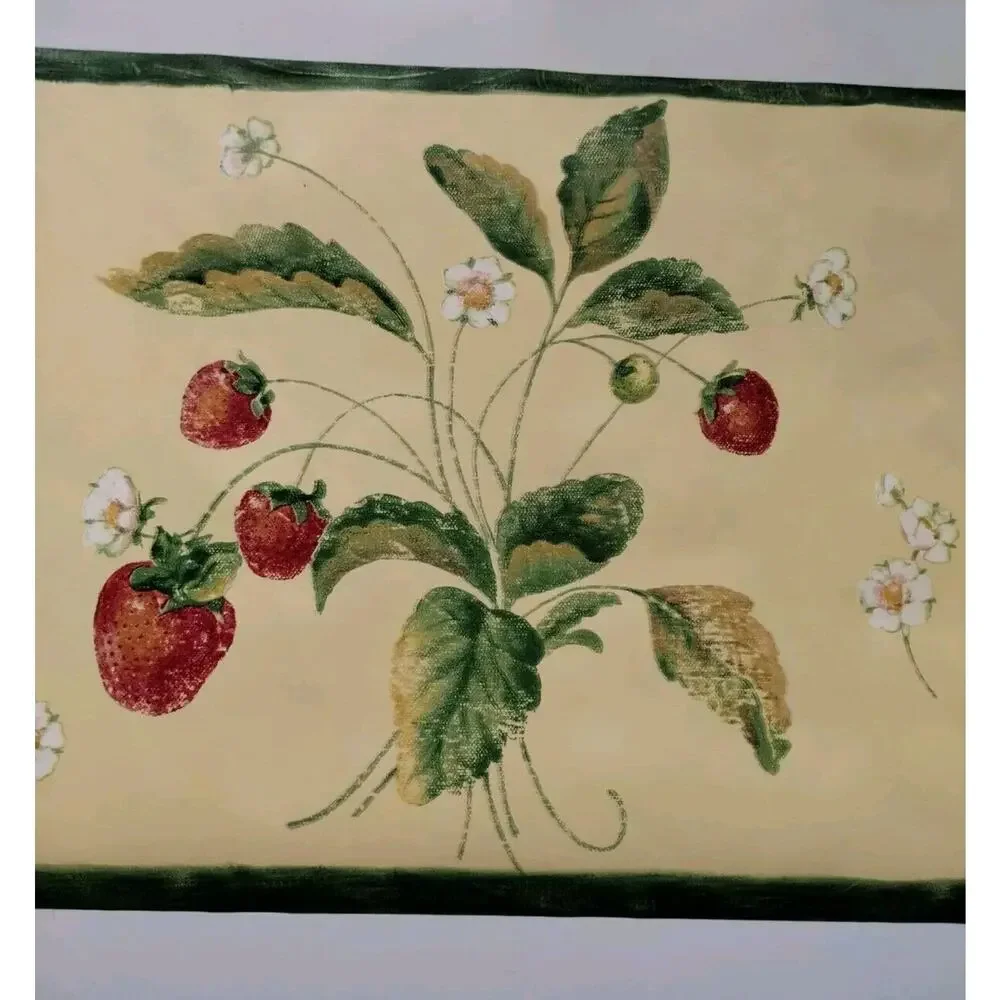 York Decorative Wall Border - Strawberries - Yellow - Green 5 yds - Pre-pasted
